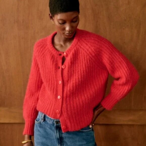 Sezane Emile Red Knit Cardigan Sweater - Picture 2 of 5